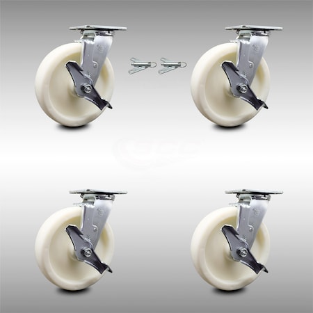 Service Caster 8 Inch Stainless Steel Nylon Caster Set with Ball Bearings 4 Brake 2 Swivel Lock SCC-SS30S820-NYB-TLB-BSL-2-TLB-2